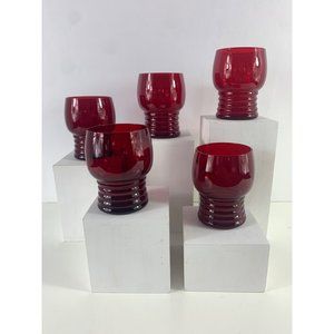Vintage Ruby Red Imperial Shaeffer Ribbed Cocktail Glasses.